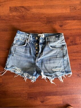 Agolde Light Blue Distressed Button-Fly Denim Shorts - Jaden